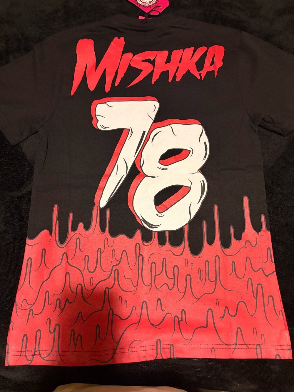 Mishka Black Tee with Red Drip & White '78' Graphic